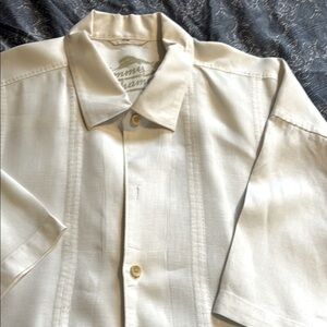 Tommy Bahama Cream Short Sleeve Button-Up Linen Shirt
